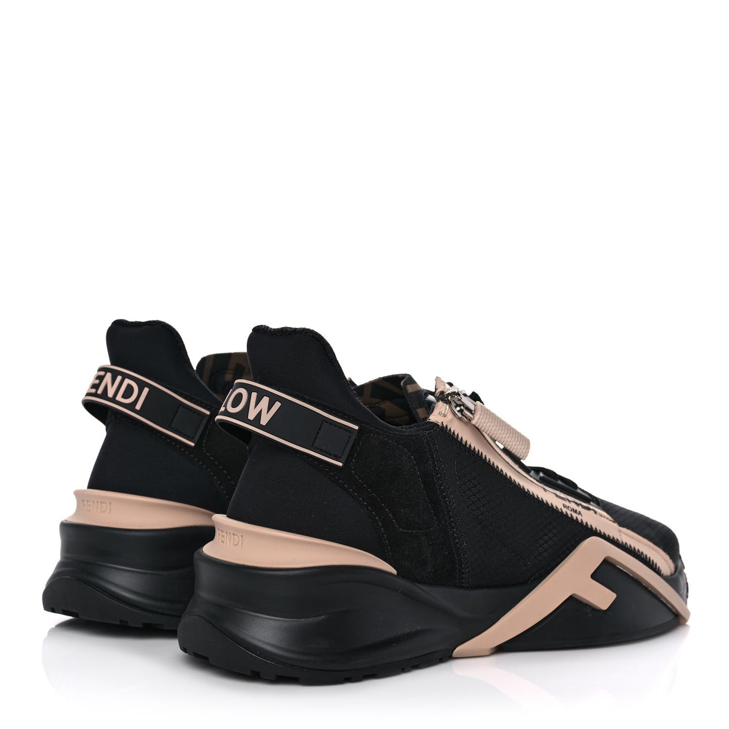 Nylon Suede Lycra Fendi Flow Low Top Sneakers 38 Black