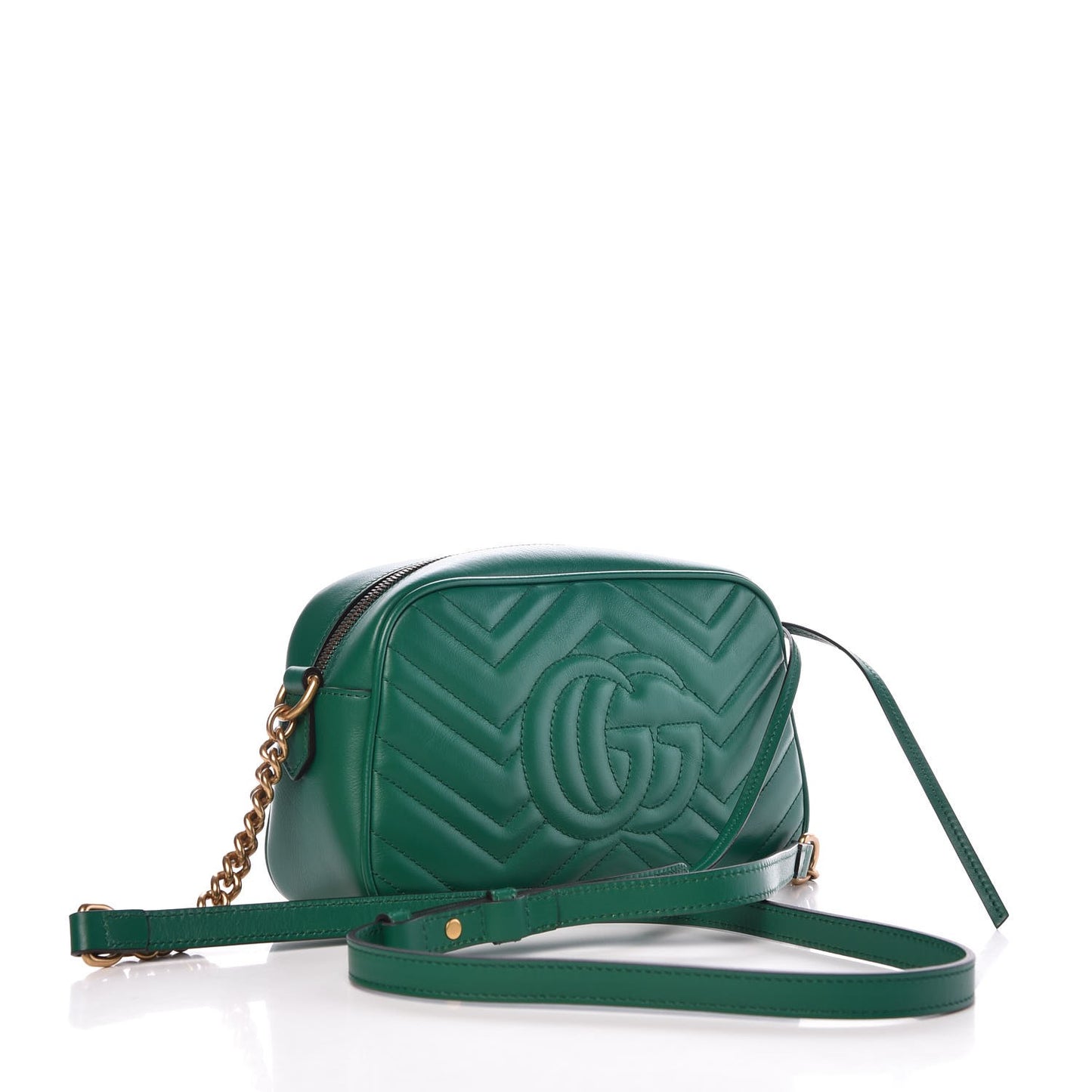 Calfskin Matelasse Small GG Marmont Chain Shoulder Bag Emerald Green