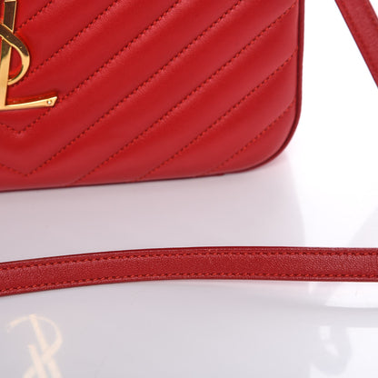 Saint Laurent Lambskin Matelasse Chevron Classic Monogram Shoulder Bag Red 10 of 11
