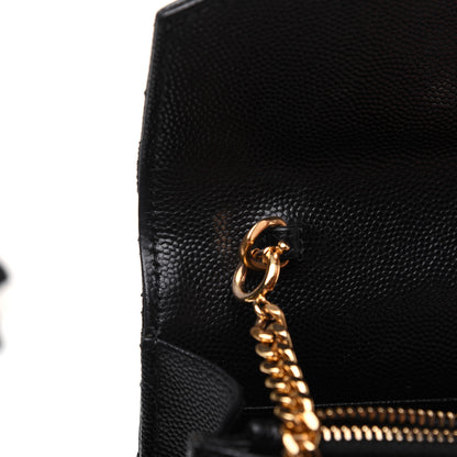Saint Laurent Grain De Poudre Matelasse Chevron Monogram Envelope Chain Wallet Black 11 of 17