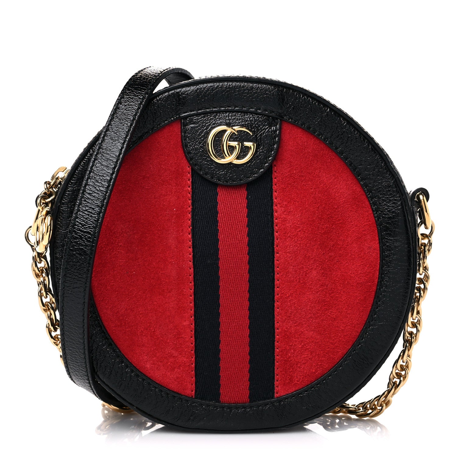 Gucci Suede Patent Web Mini Ophidia Round Shoulder Bag Hibiscus Red Black 1 of 10