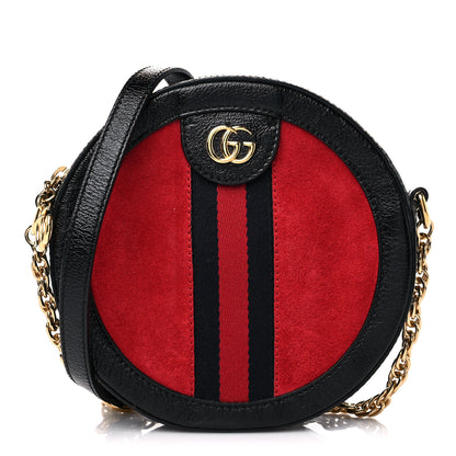 Gucci Suede Patent Web Mini Ophidia Round Shoulder Bag Hibiscus Red Black 1 of 10