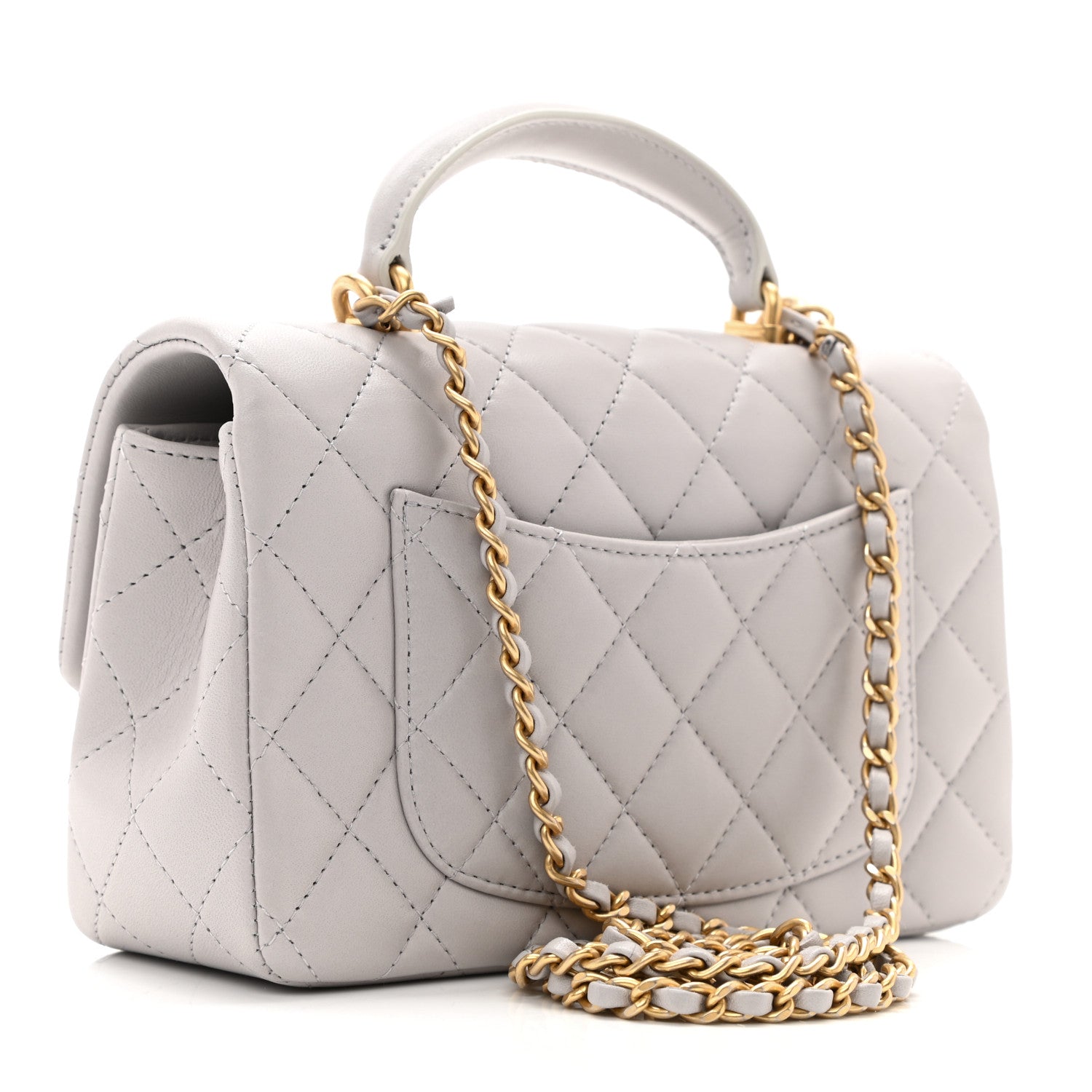 Chanel Lambskin Quilted Mini Top Handle Rectangular Flap Grey 3 of 11