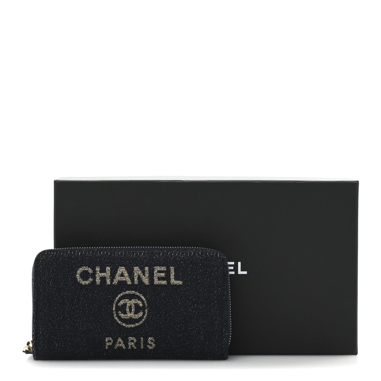 Lurex Canvas Medium Deauville Zip Around Wallet Navy Blue Gold
