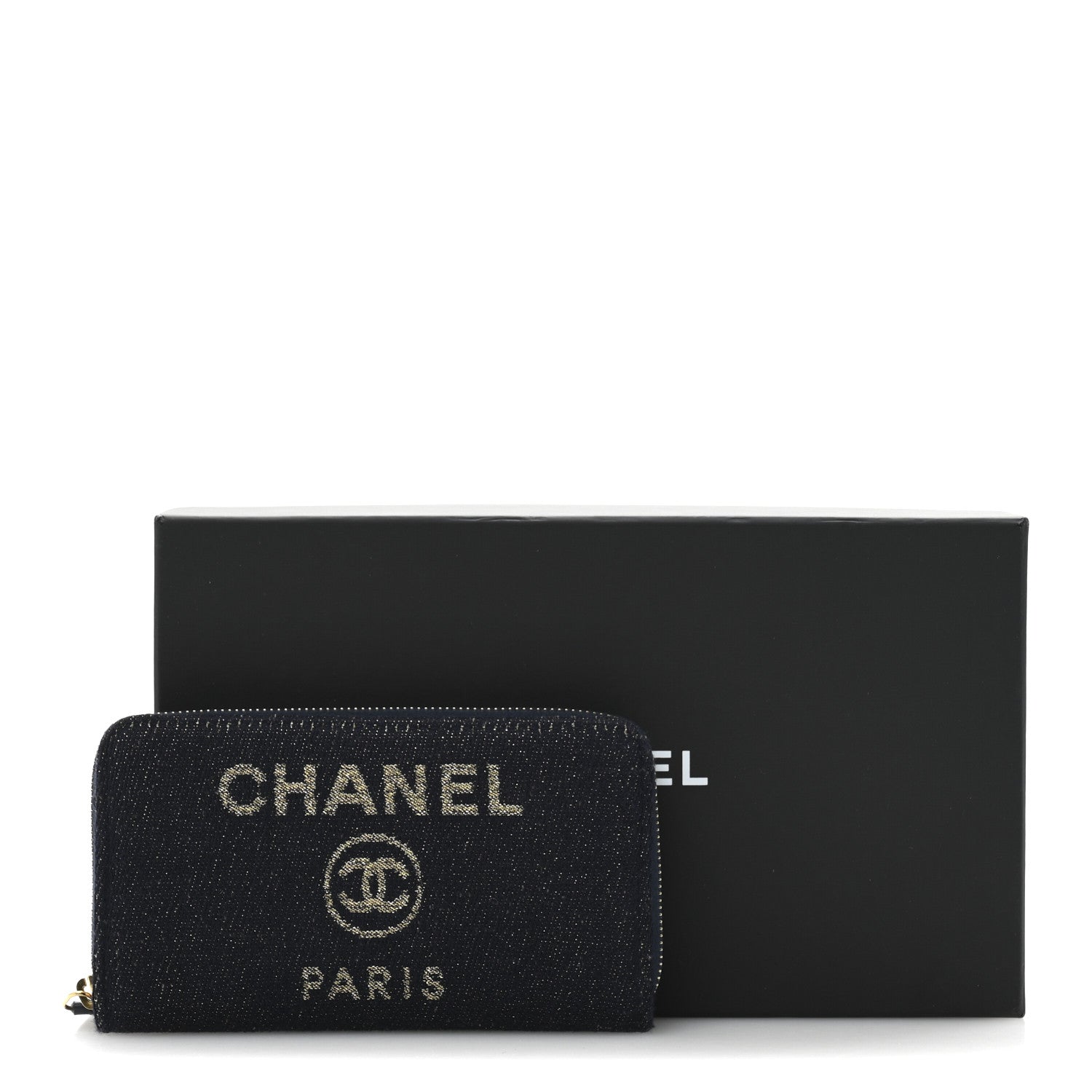 Chanel Lurex Canvas Medium Deauville Zip Around Wallet Navy Blue Gold 10 of 10