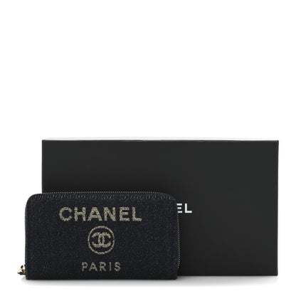Chanel Lurex Canvas Medium Deauville Zip Around Wallet Navy Blue Gold 10 of 10