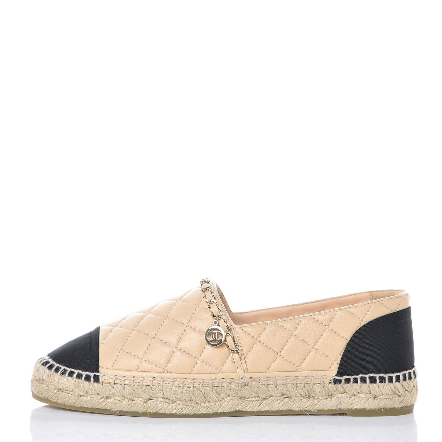 Lambskin Grosgrain Quilted CC Chain Espadrilles 41 Beige Black
