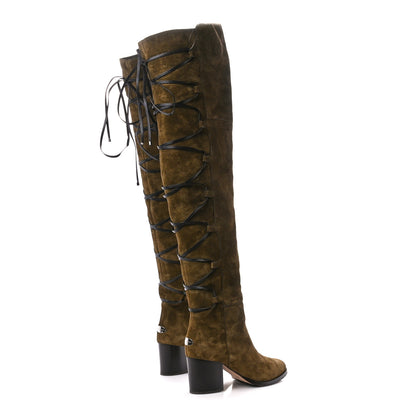 Jimmy Choo Suede Mayfair 65 Boots 36.5 Olive 4 of 9