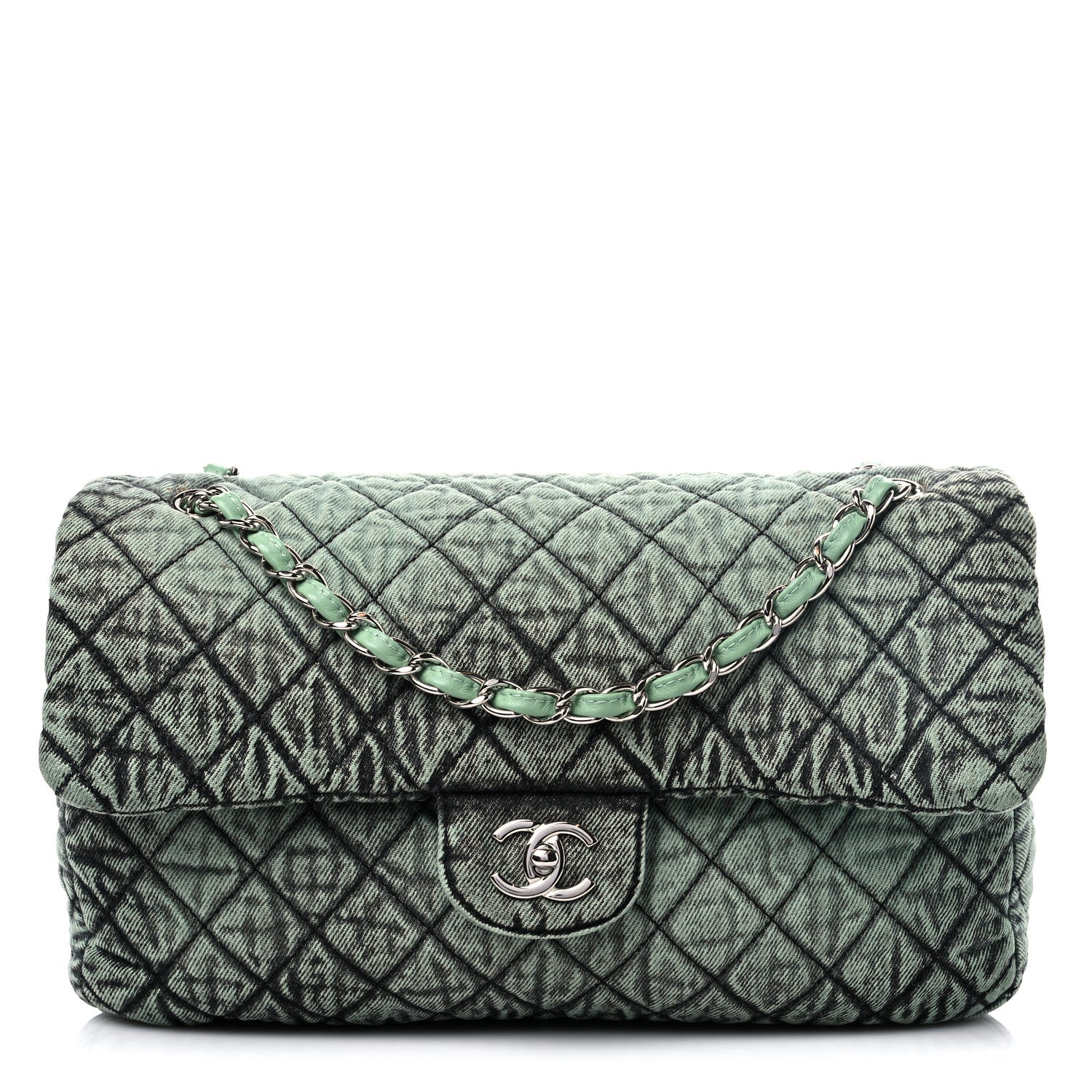 Chanel Denim Quilted Denimpression Flap Green Black 1 of 11
