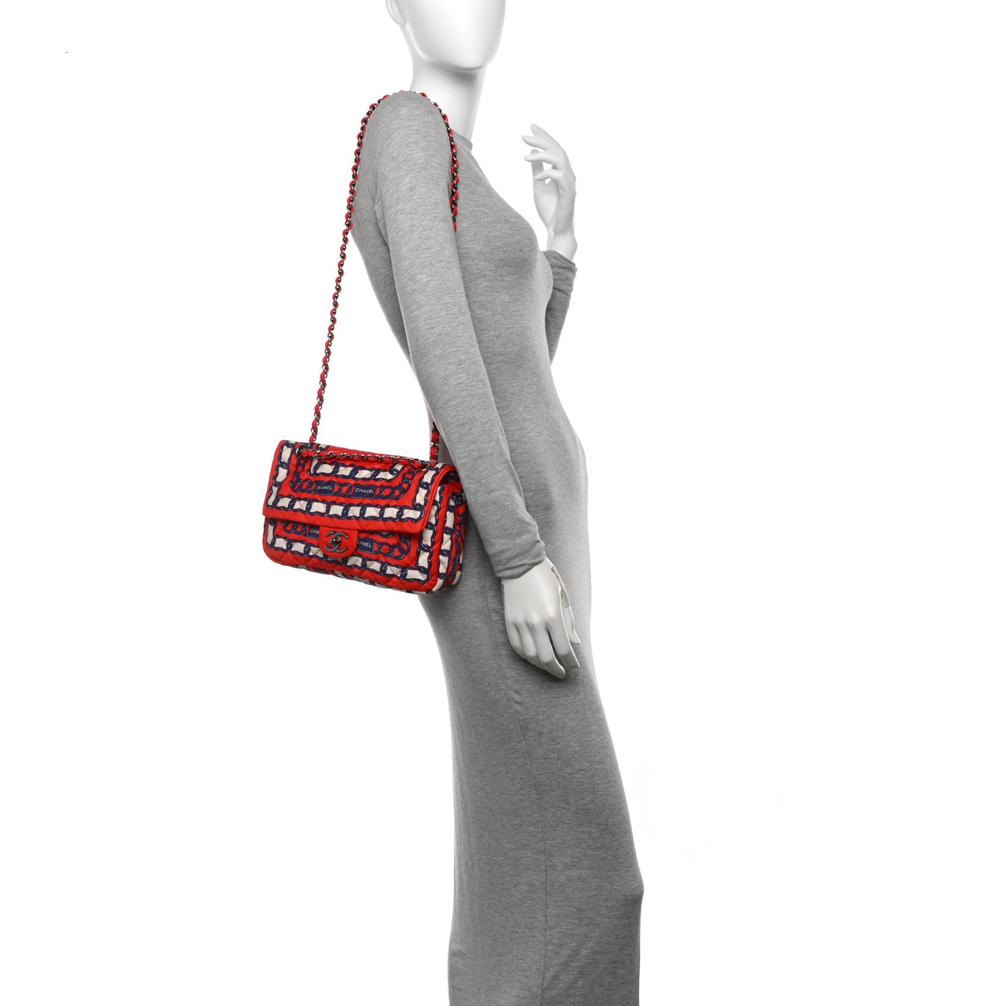 Silk Chain Printed Medium Single Flap Red