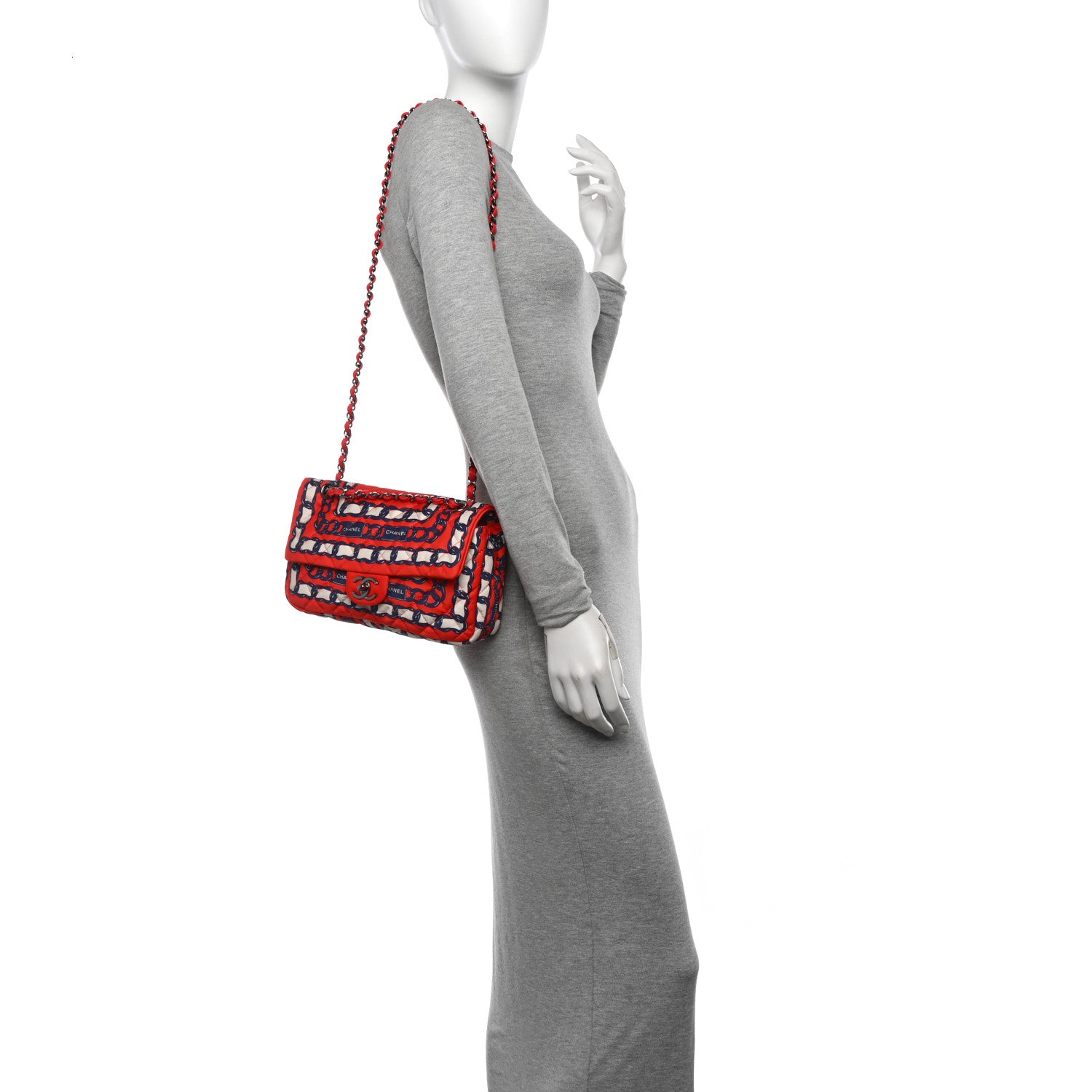 Chanel Silk Chain Printed Medium Single Flap Red 2 of 10