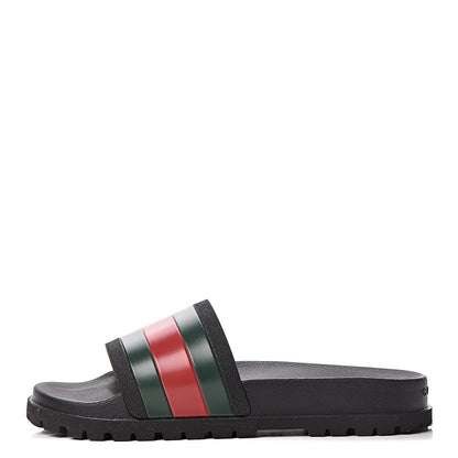 Gucci Rubber Web Mens Lug Sole Slide Sandals 10 Black Green Red 1 of 14
