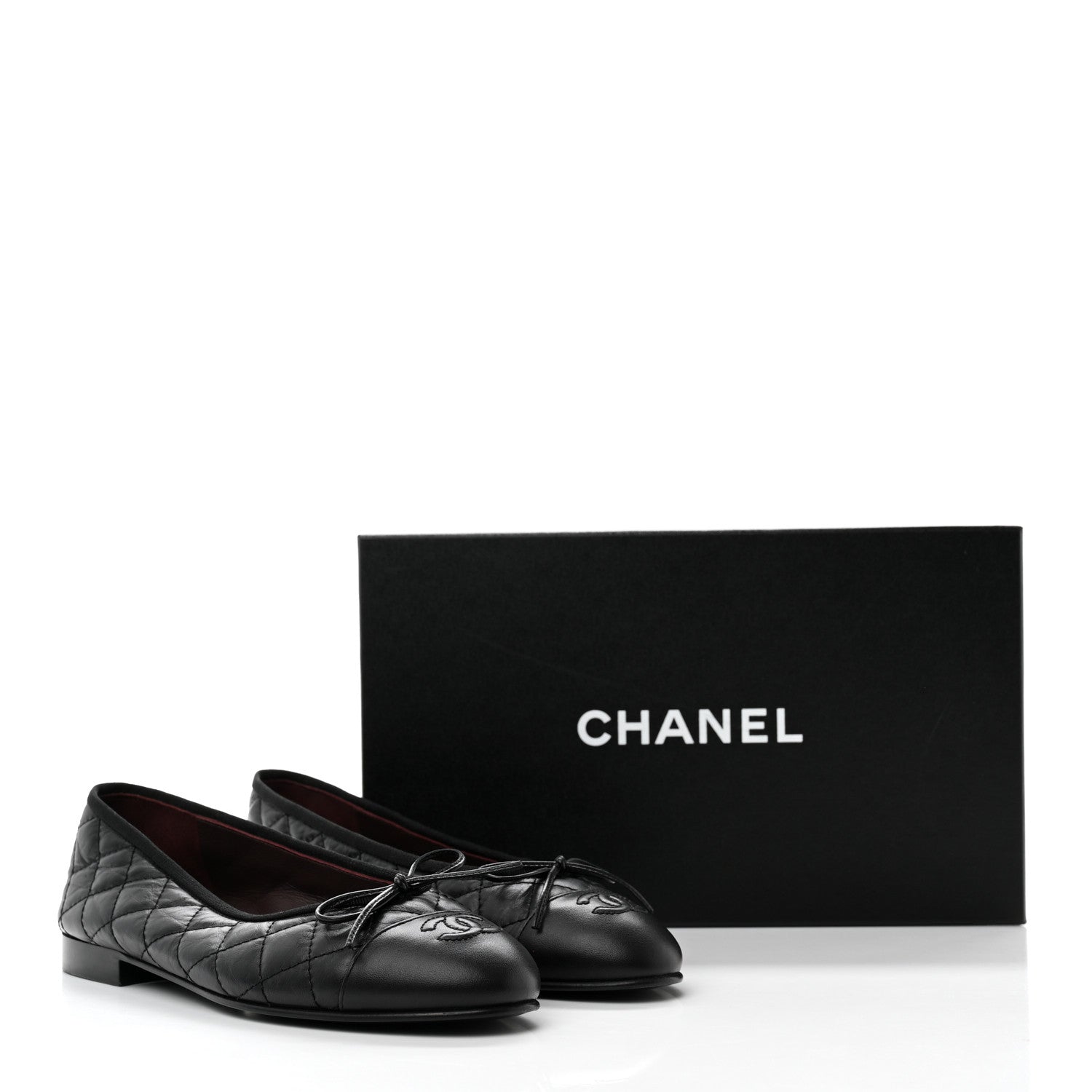 Chanel Aged Calfskin Quilted CC Cap Toe Ballerina Flats 37 Black 9 of 9