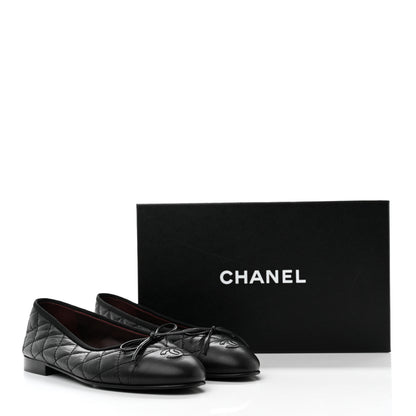 Chanel Aged Calfskin Quilted CC Cap Toe Ballerina Flats 37 Black 9 of 9