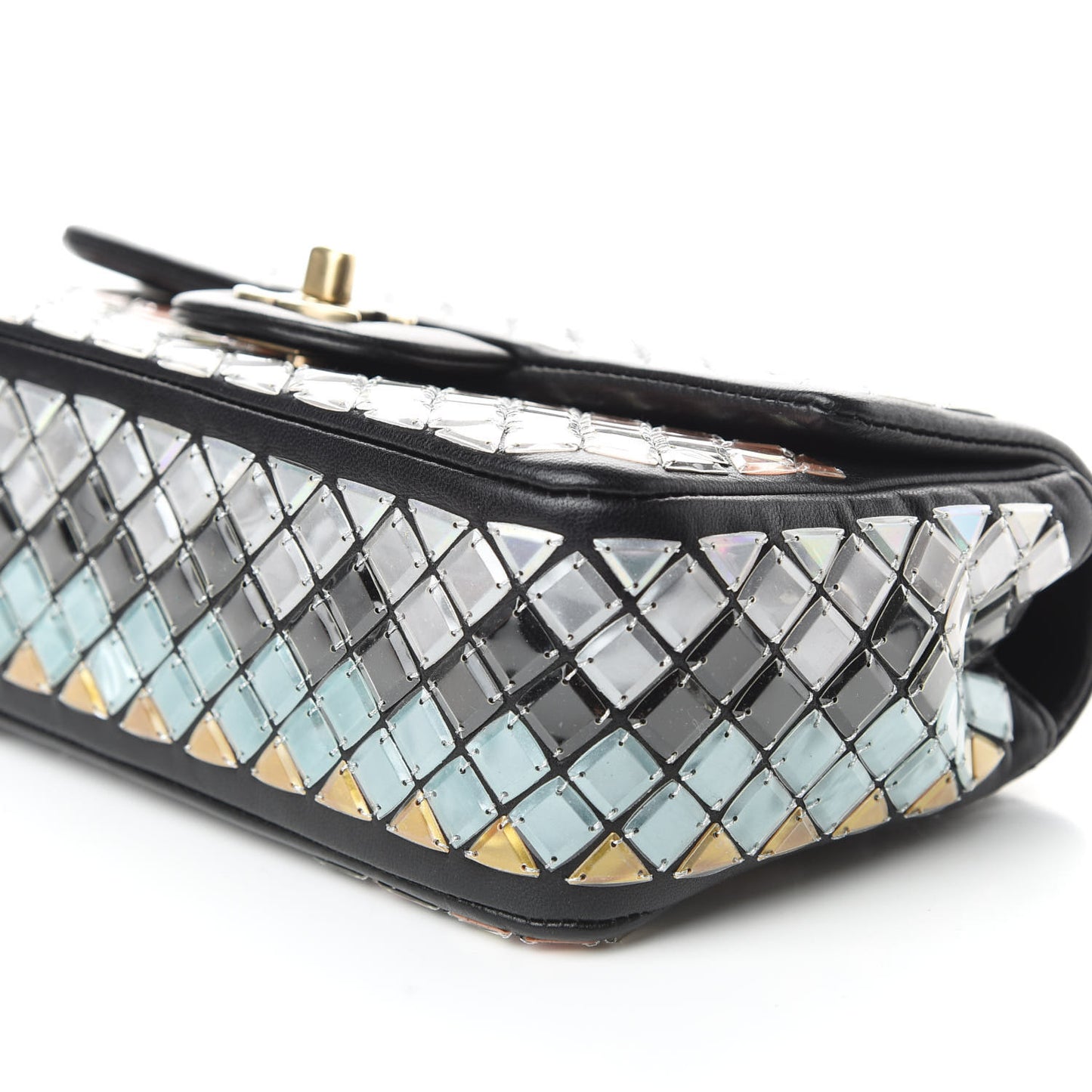 Lambskin Mosaic Small Flap Black Gold Light Blue