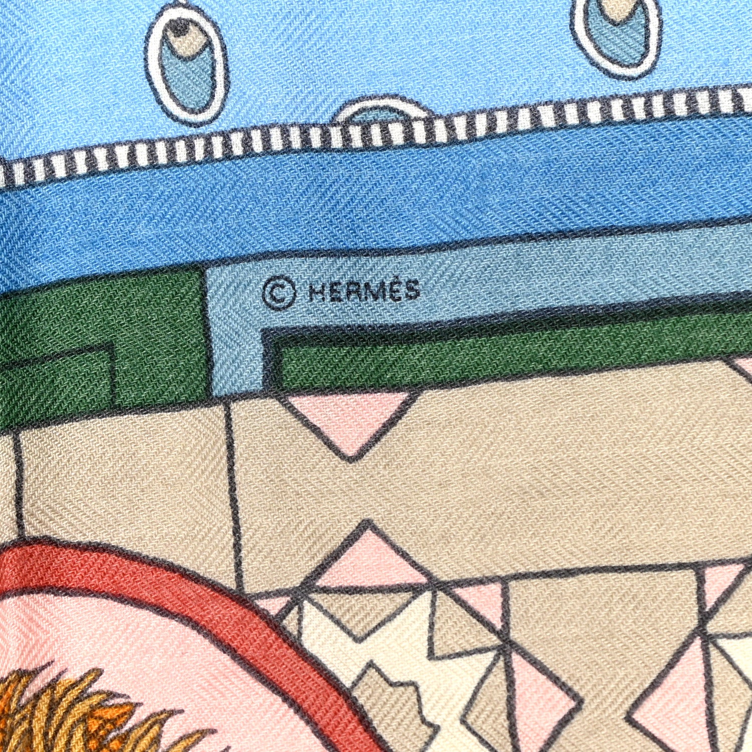 Hermes Cashmere Silk La Danse Des Amazones Shawl 140 Vert Bleu Jaune 5 of 6