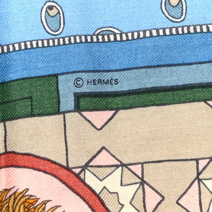 Hermes Cashmere Silk La Danse Des Amazones Shawl 140 Vert Bleu Jaune 5 of 6