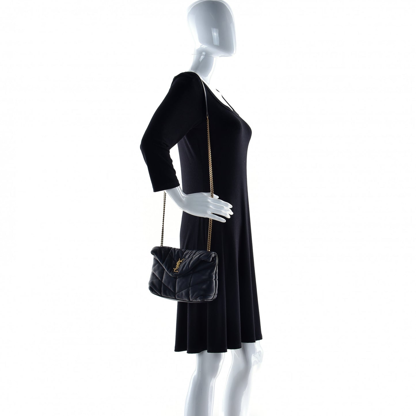 Lambskin Quilted Toy Loulou Puffer Monogram Chain Satchel Black
