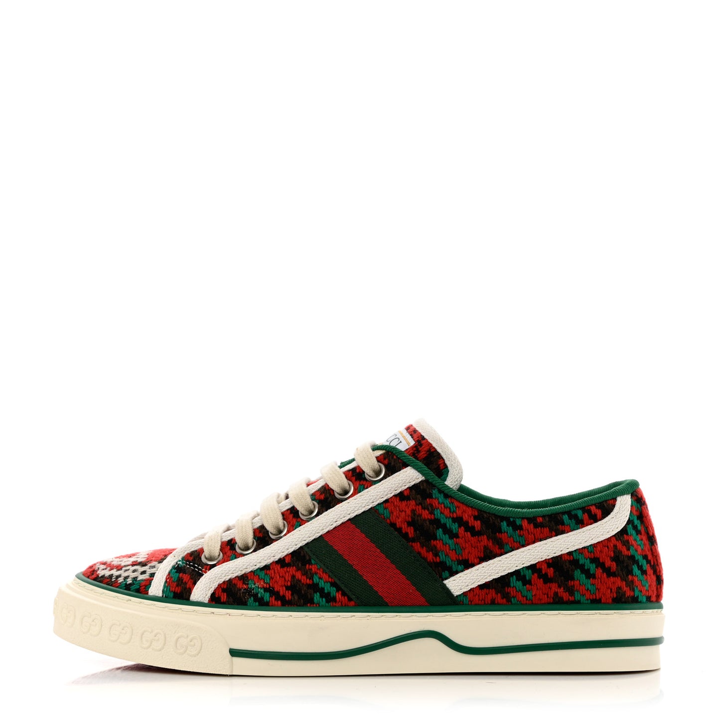 Cotton Wool Web Houndstooth Interlocking G Womens 1977 Tennis Sneakers 36 Red Green