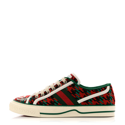 Gucci Cotton Wool Web Houndstooth Interlocking G Womens 1977 Tennis Sneakers 36 Red Green 1 of 9