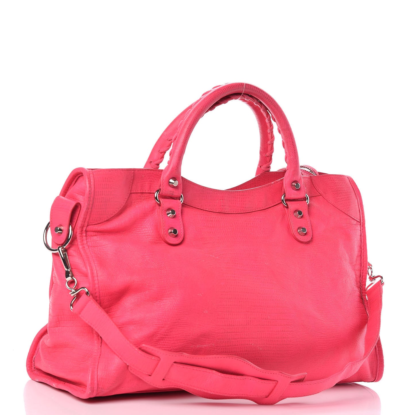 Calfskin Lizard Embossed Classic Silver Hardware City Rose Fluo