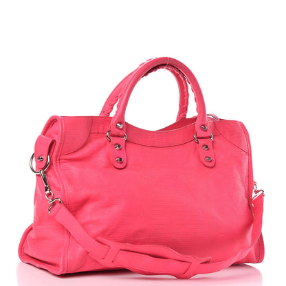 Balenciaga Calfskin Lizard Embossed Classic Silver Hardware City Rose Fluo 3 of 22