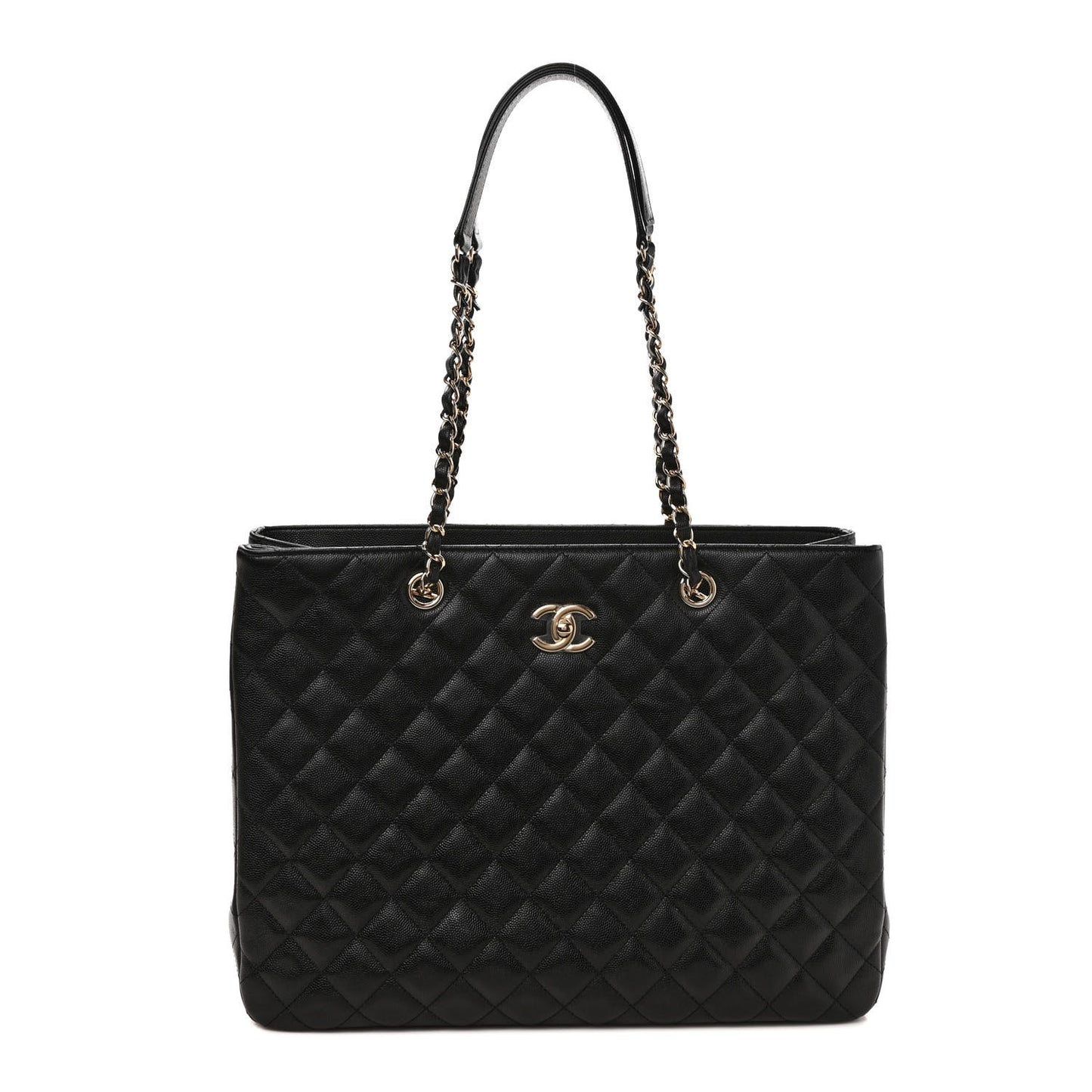 Caviar Quilted Large Shopping Tote Black
