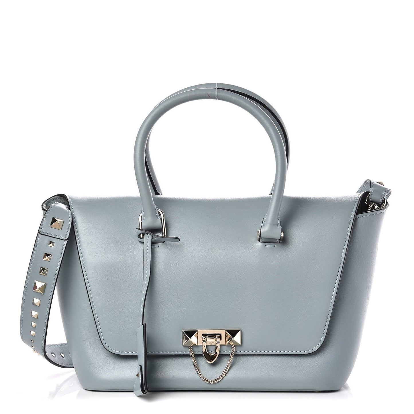 Calfskin Small Rockstud Demilune Double Handle Satchel Nube