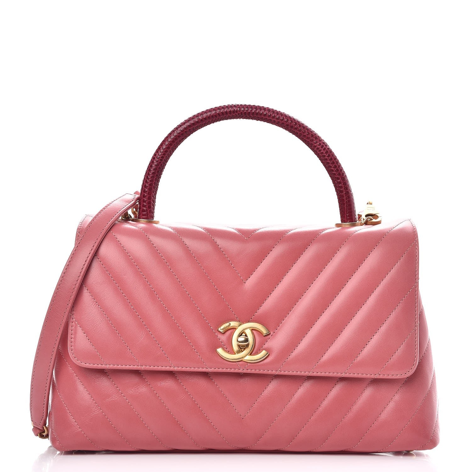 Chanel Calfskin Lizard Chevron Quilted Small Coco Handle Flap Pink 1 of 7