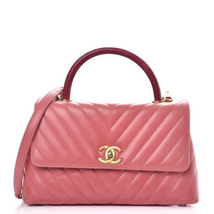 Chanel Calfskin Lizard Chevron Quilted Small Coco Handle Flap Pink 1 of 7