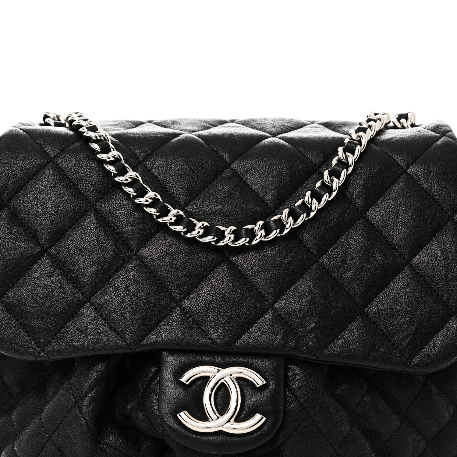 Chanel Washed Lambskin Quilted Large Chain Around Messenger Black 8 of 11