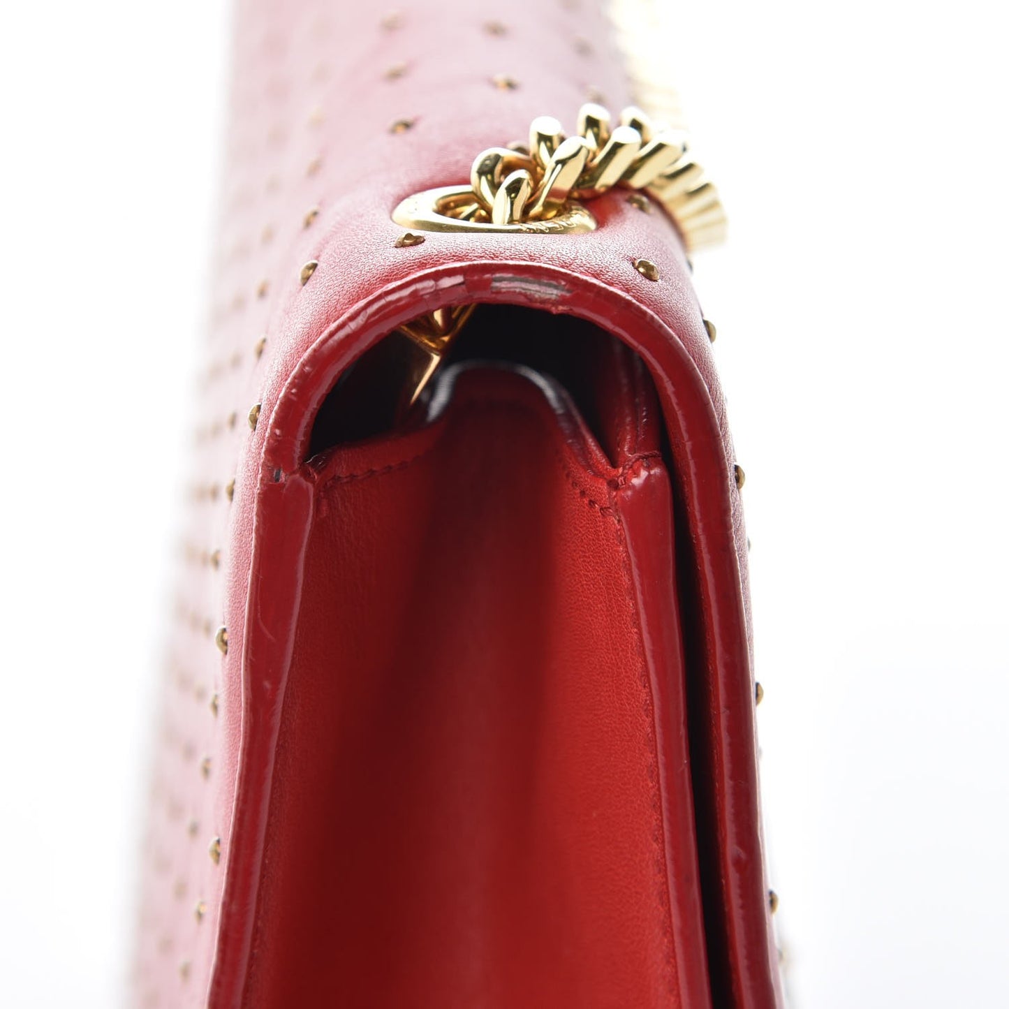 Calfskin Studded Medium Monogram Satchel Red