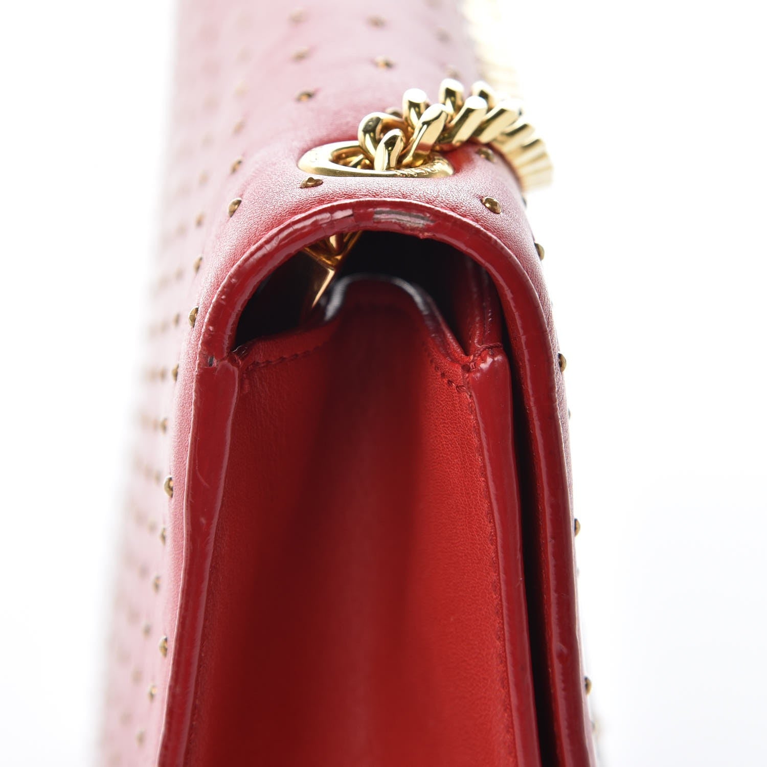 Saint Laurent Calfskin Studded Medium Monogram Satchel Red 8 of 9