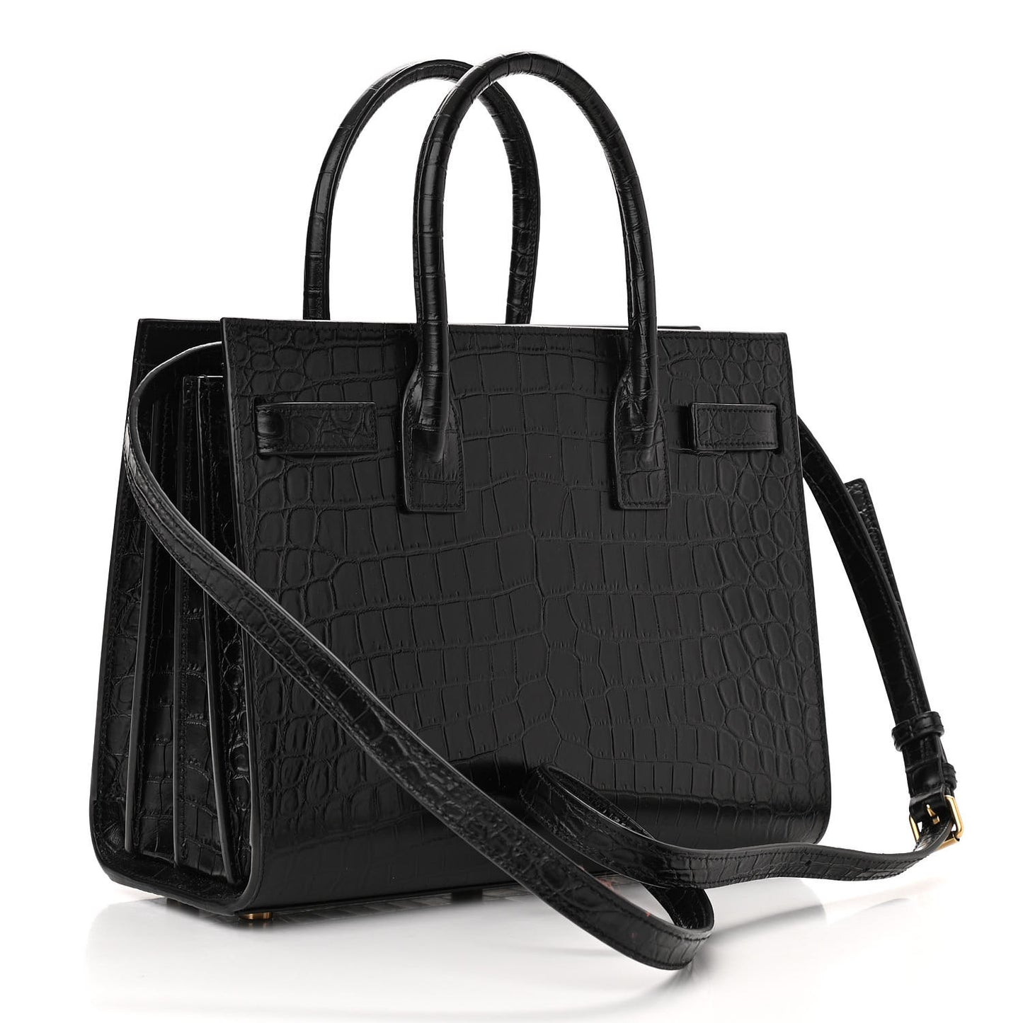 Calfskin Crocodile Embossed Baby Sac De Jour Black