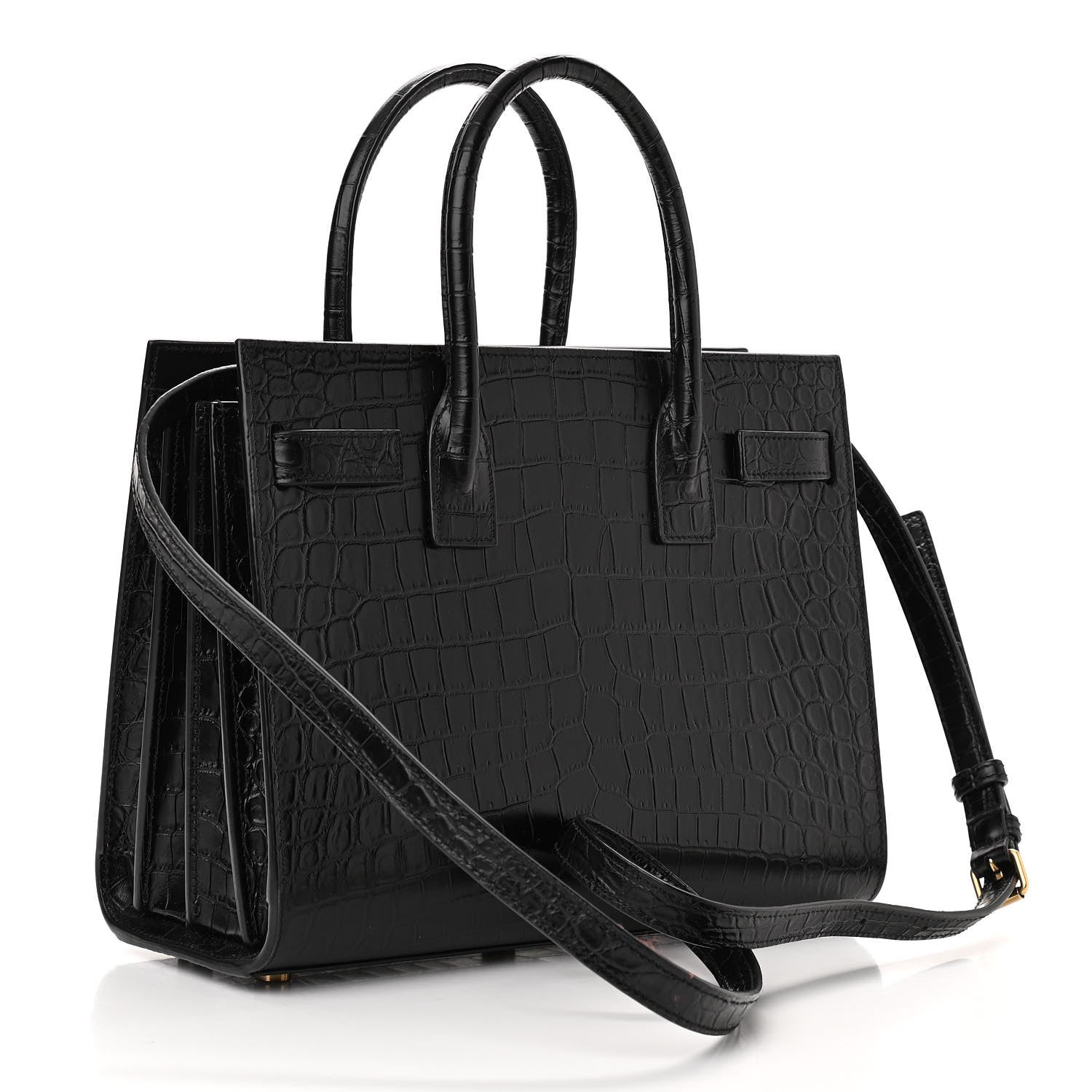 Saint Laurent Calfskin Crocodile Embossed Baby Sac De Jour Black 3 of 9
