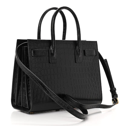 Saint Laurent Calfskin Crocodile Embossed Baby Sac De Jour Black 3 of 9