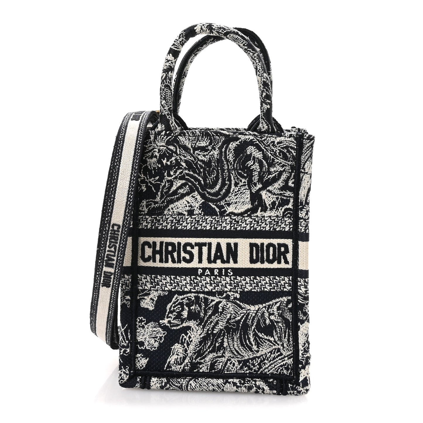 Canvas Toile de Jouy Reverse Embroidered Mini Book Tote Phone Bag Blue