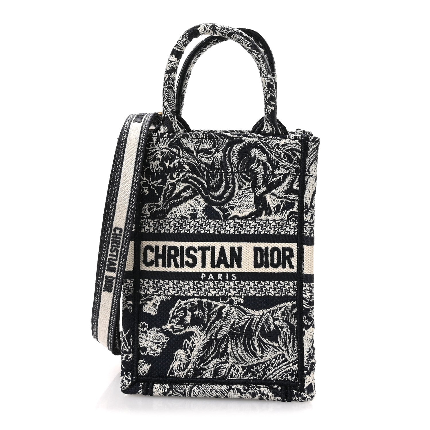 Christian Dior Canvas Toile de Jouy Reverse Embroidered Mini Book Tote Phone Bag Blue 1 of 10