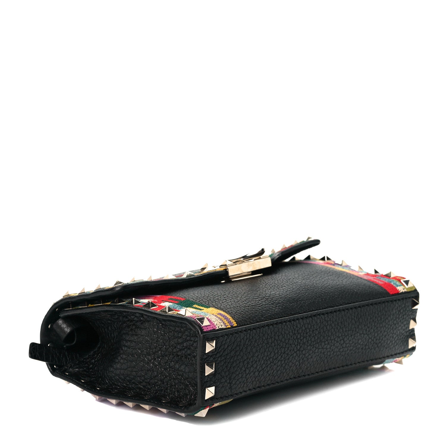 Valentino Garavani Pebbled Calfskin Embroidered Medium Rockstud Flip Lock Crossbody Bag Black 5 of 6