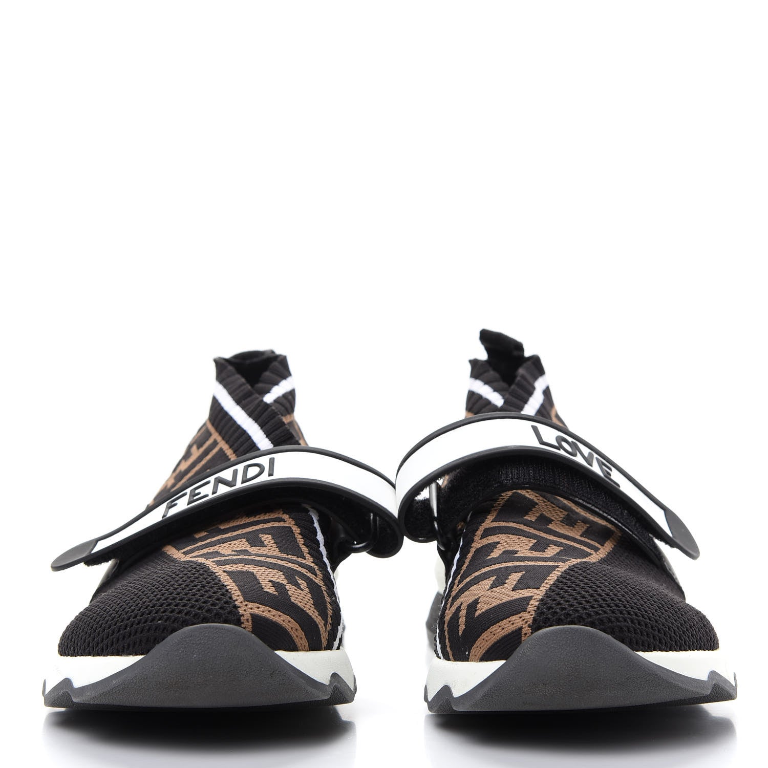 Fendi Stretch Yarn FF Stiff Band Rockoko Sneakers 38.5 Black White Tobacco 2 of 9