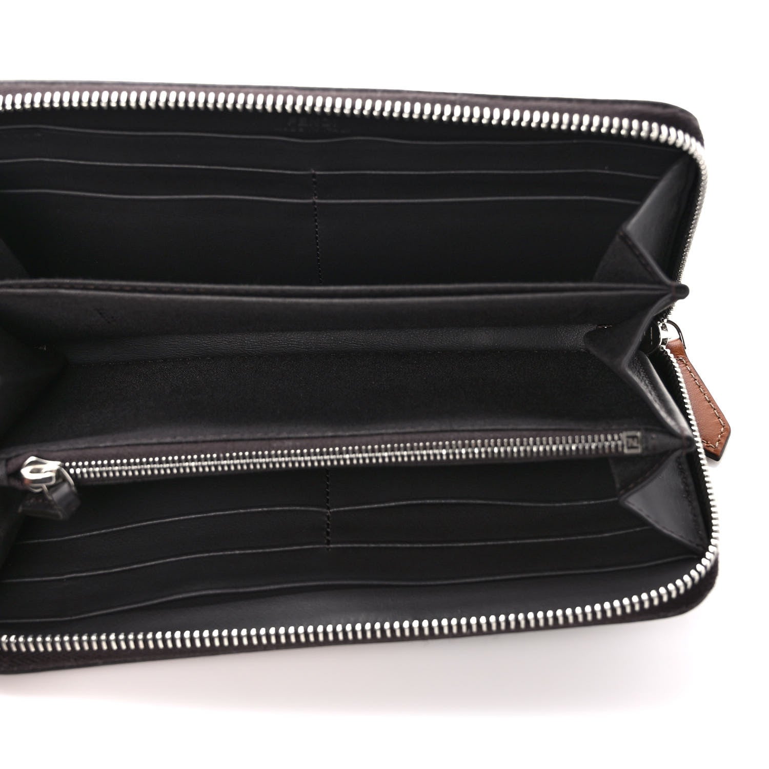 Fendi Glazed Fabric Vitello King FF 1974 Diagonal Zip Around Wallet Tobacco Moro Cuoio 5 of 7
