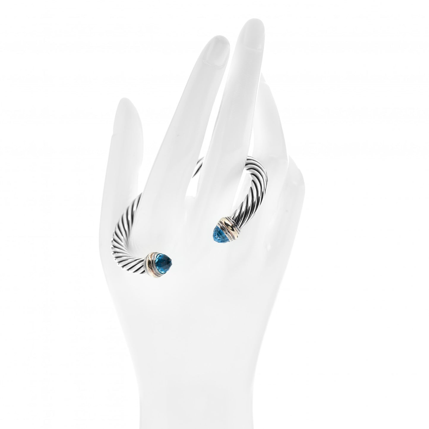 Sterling Silver 14K Yellow Gold Blue Topaz 7mm Cable Classics Bracelet
