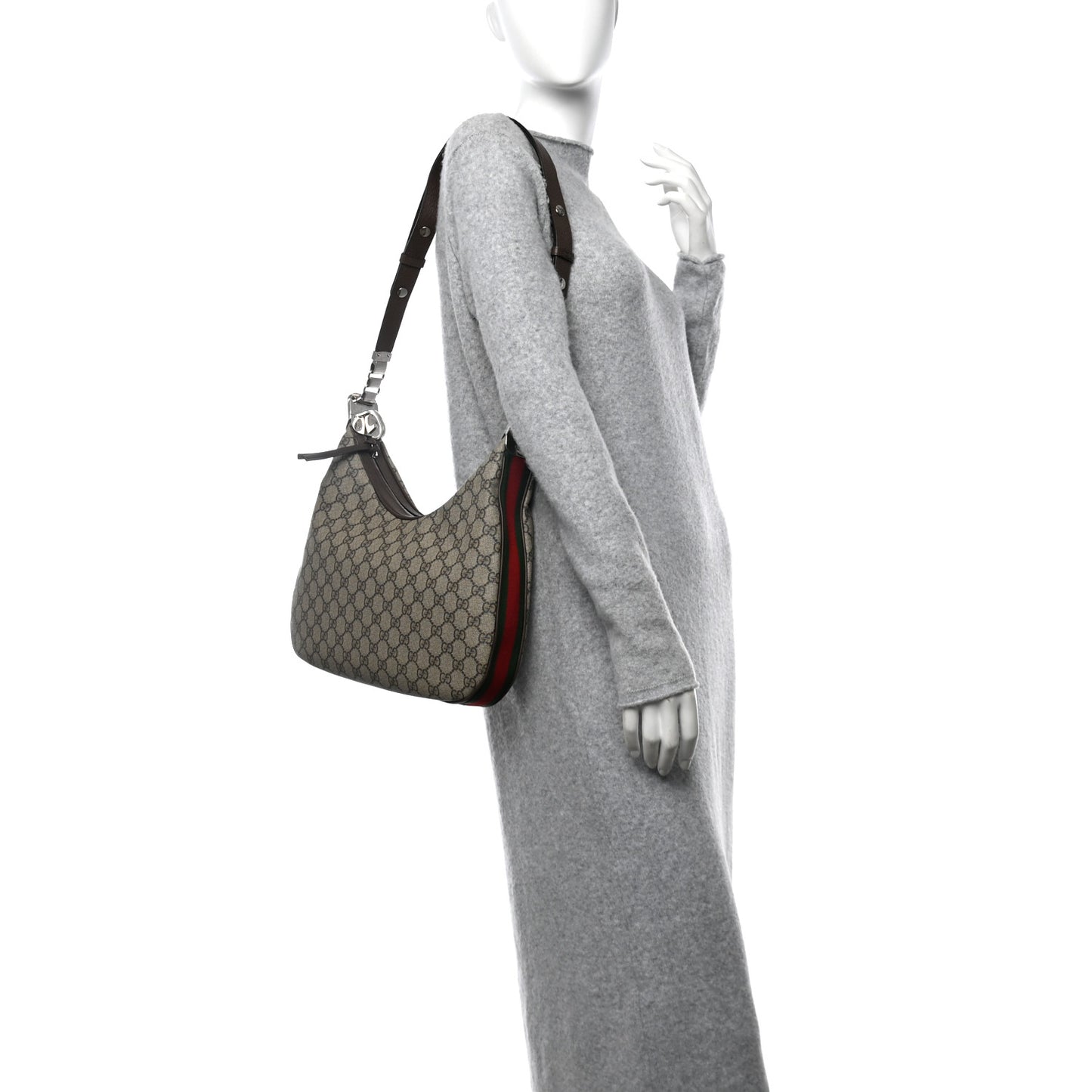GG Supreme Monogram Textured Calfskin Web Large Attache Shoulder Bag Beige Ebony New Acero