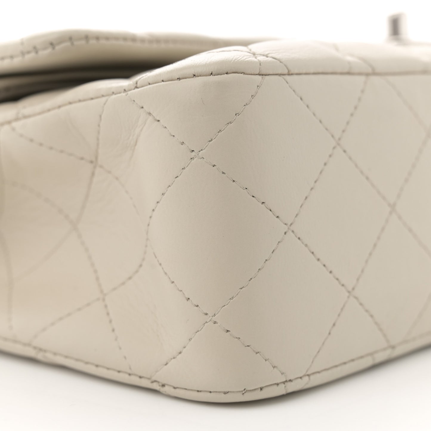 Lambskin Quilted Medium Double Flap Light Grey