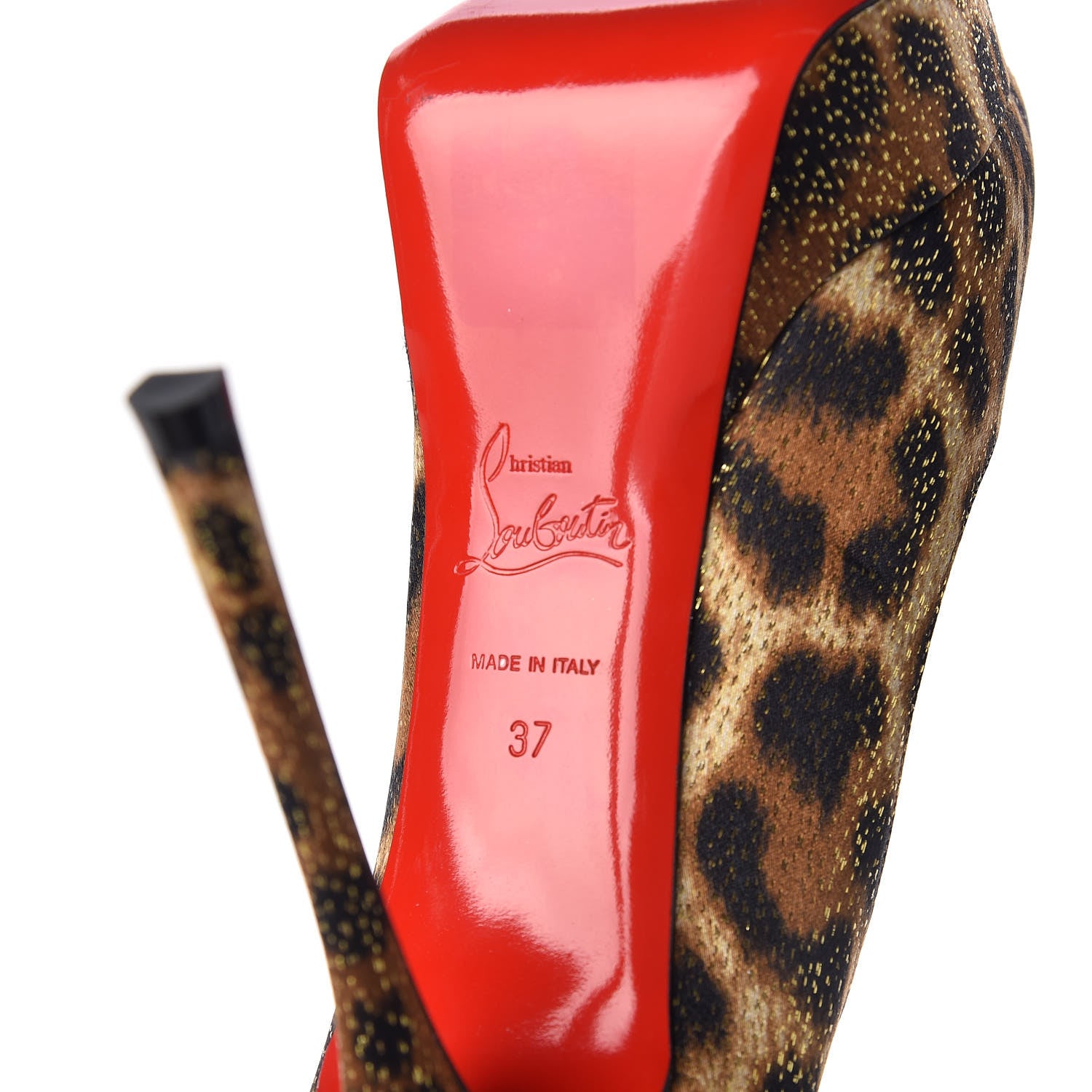 Christian Louboutin Lurex Specchio Leopard Fetish Peep 130 Pumps 37 Black Gold 7 of 8