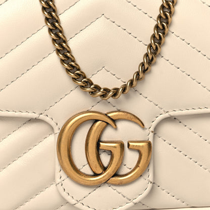 Gucci Calfskin Matelasse Mini GG Marmont Shoulder Bag With Card Holder White Black 9 of 11