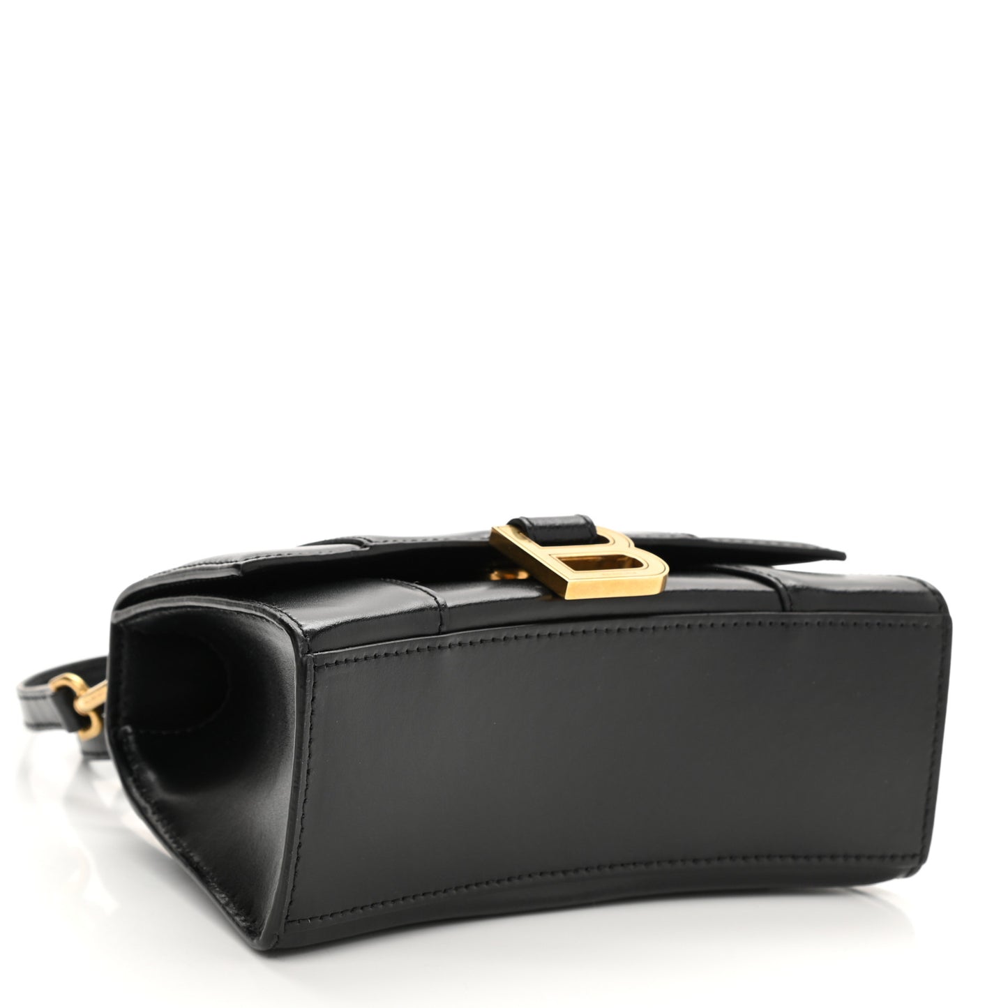 Shiny Box Calfskin Hourglass Top Handle Bag Mini Black