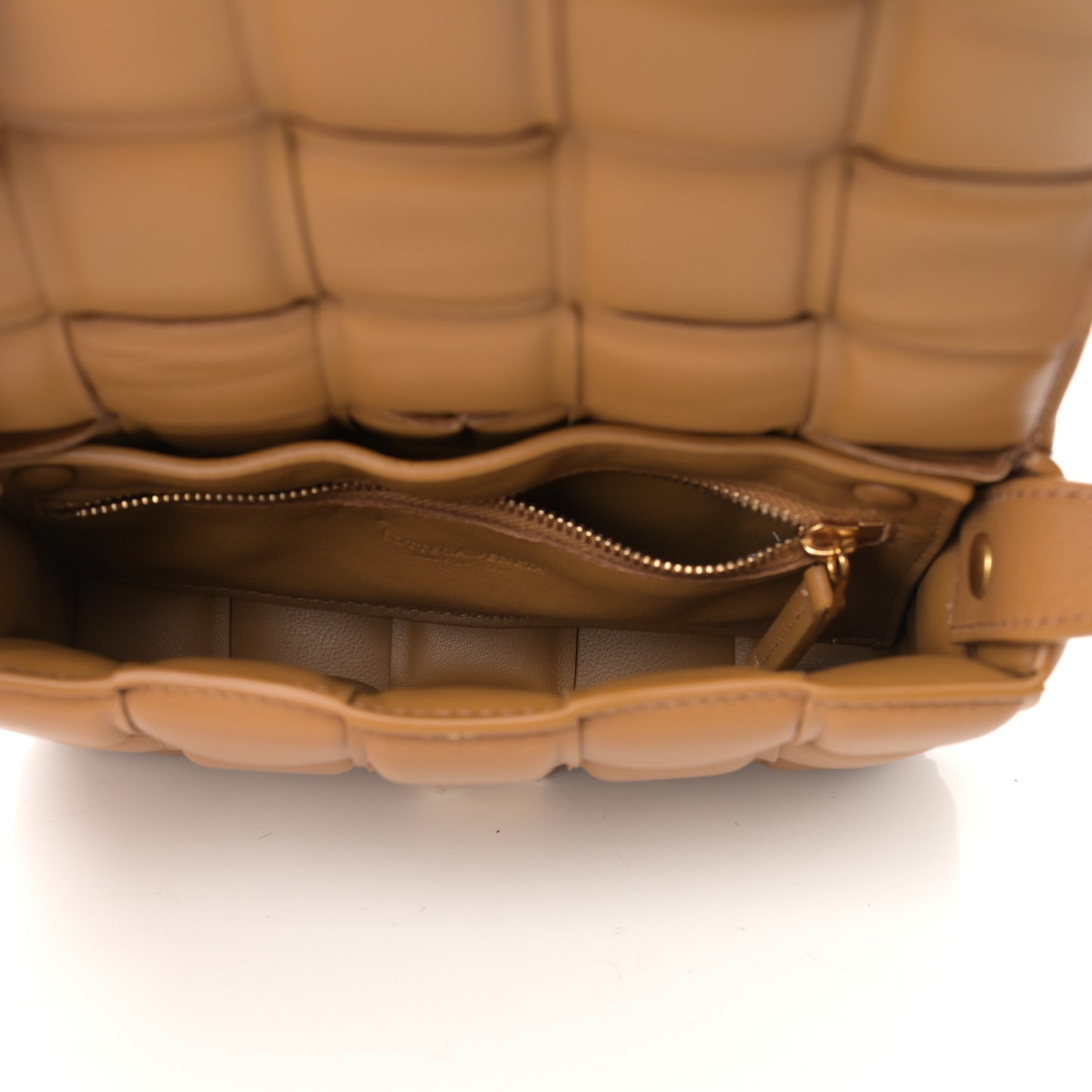 Nappa Maxi Intreccio Padded Cassette Crossbody Bag Caramel