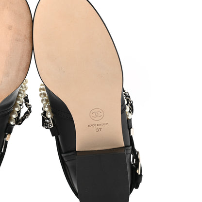 Chanel Calfskin Pearl Cap Toe Short Boots 37 Black 6 of 10