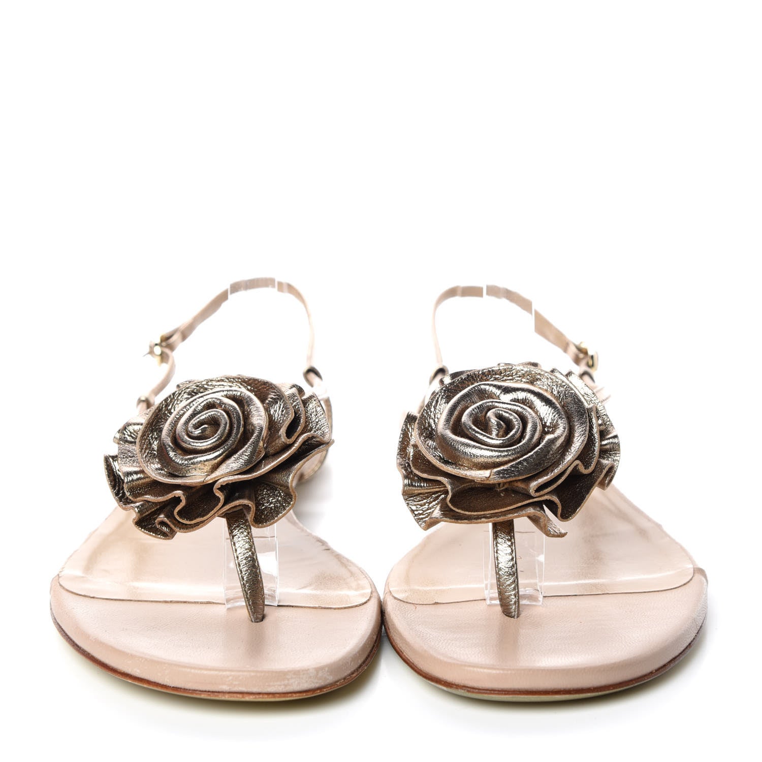 Valentino Garavani Metallic Calfskin Rose Slingback Flat Thong Sandals 40 Alba 2 of 13